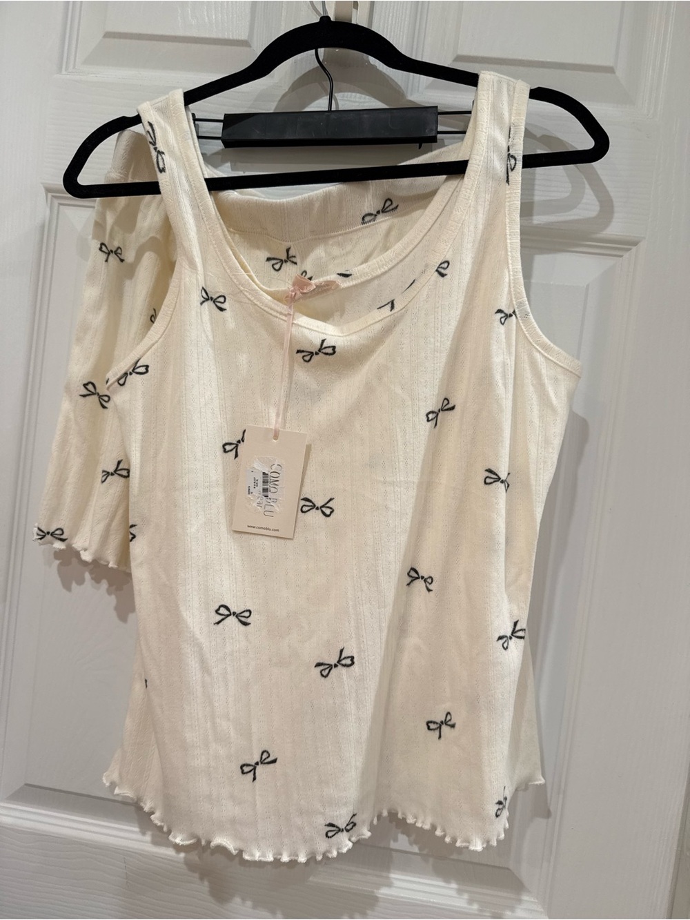 Super Soft Pointelle PJ Set Cream with Black Bows NWT